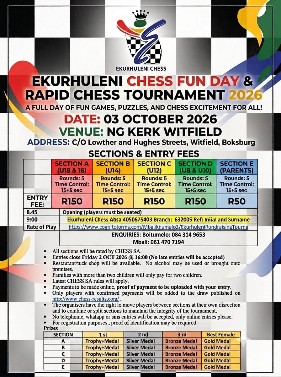 Ekurhuleni Chess Fun Day & Rapid Chess Tournament 2026